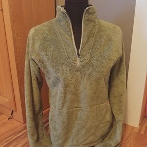 Northface Fuzzy Olive Green Half Zip Sweater.